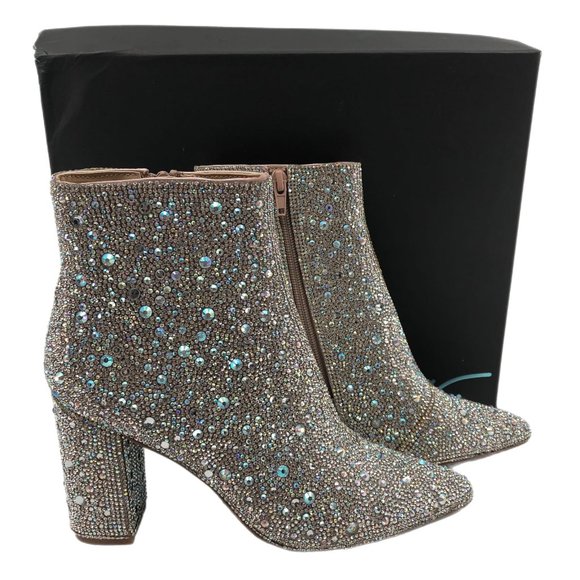 Betsey Johnson Shoes - Betsey Johnson Women's Cady Rhinestone Heeled Boots - Silver/Tan, Size 5.5